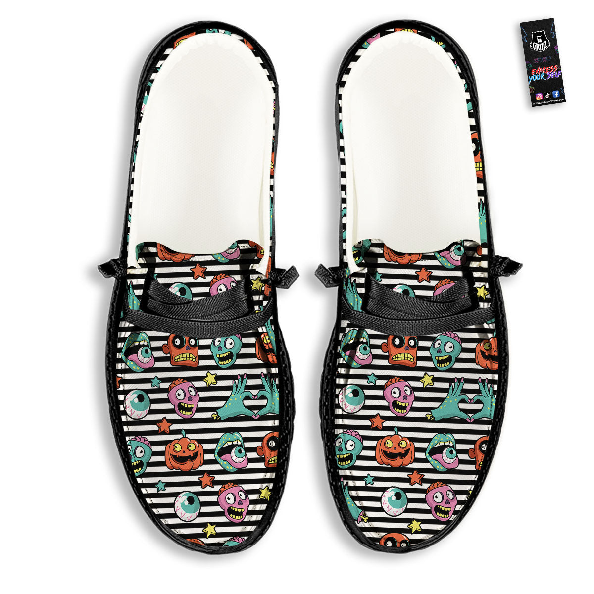 Zombie Striped Halloween Print Pattern Black Loafers-grizzshop