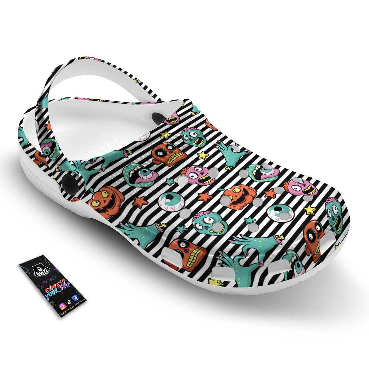 Zombie Striped Halloween Print Pattern Clog-grizzshop