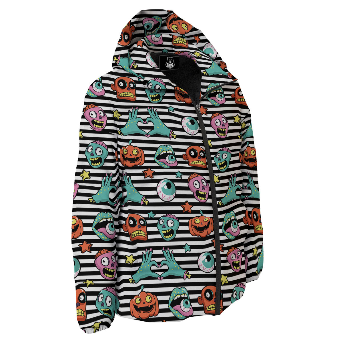 Zombie Striped Halloween Print Pattern Down Jacket-grizzshop