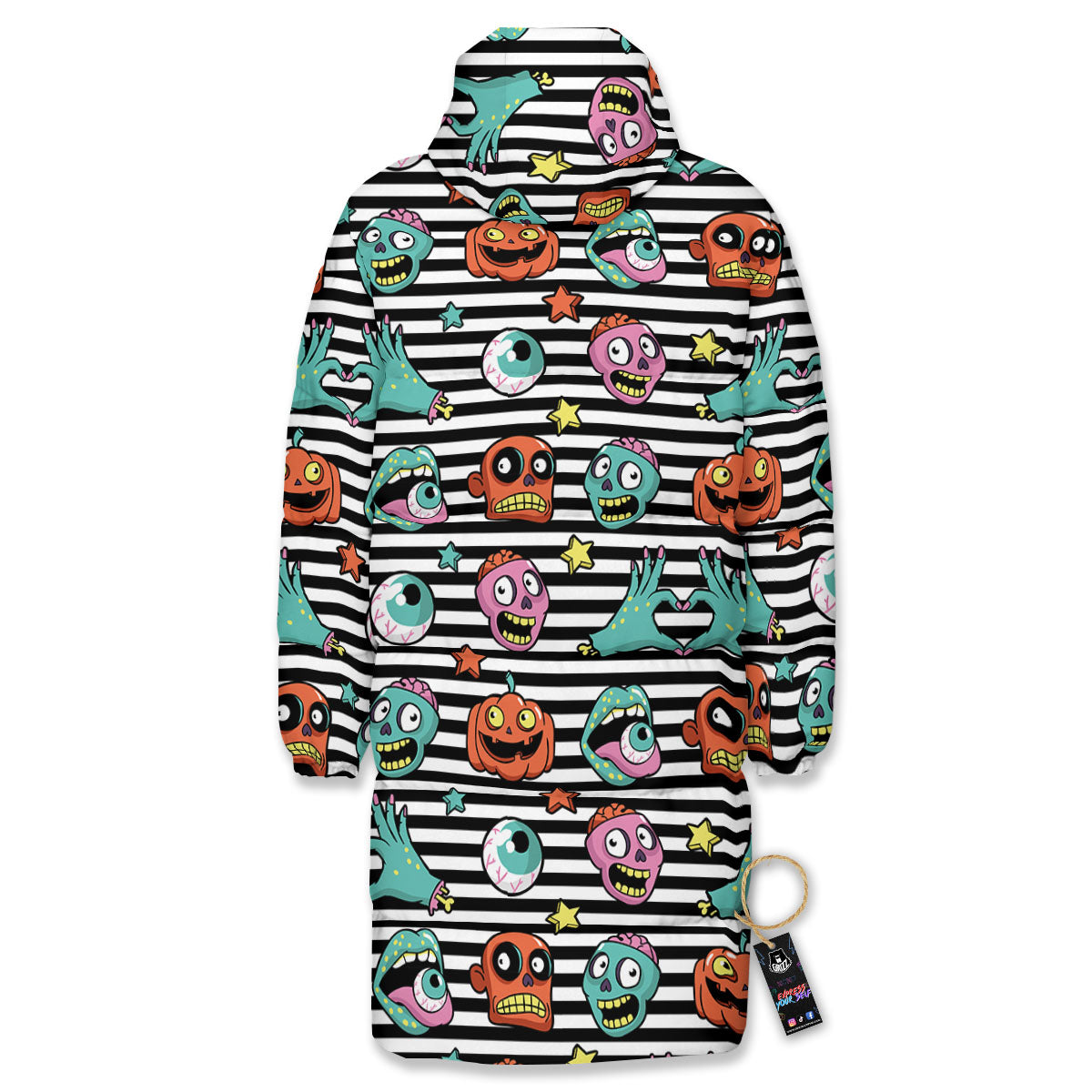 Zombie Striped Halloween Print Pattern Long Down Jacket-grizzshop