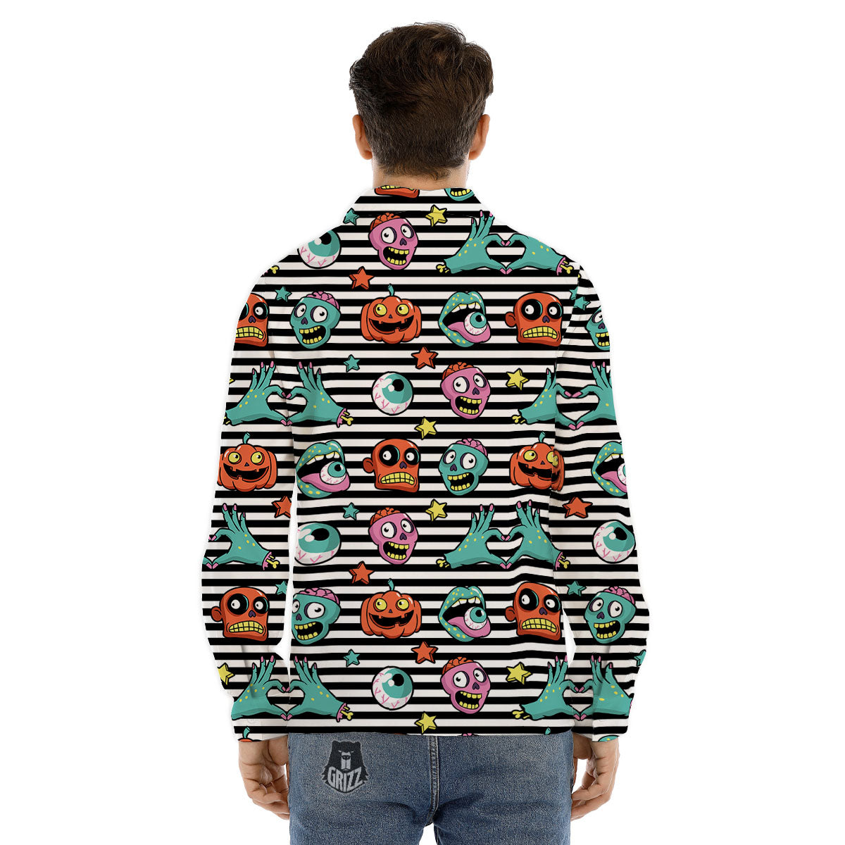 Zombie Striped Halloween Print Pattern Men's Dress Shirts-grizzshop