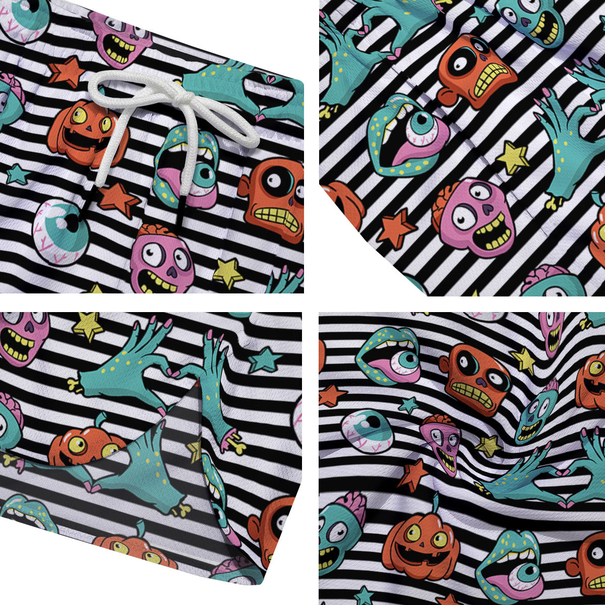 Zombie Striped Halloween Print Pattern Men's Running Shorts-grizzshop