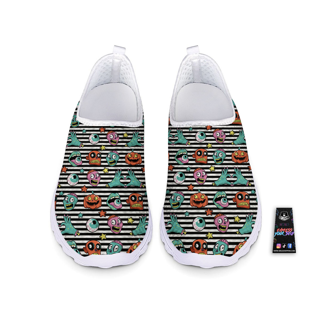 Zombie Striped Halloween Print Pattern Nurse Shoes-grizzshop