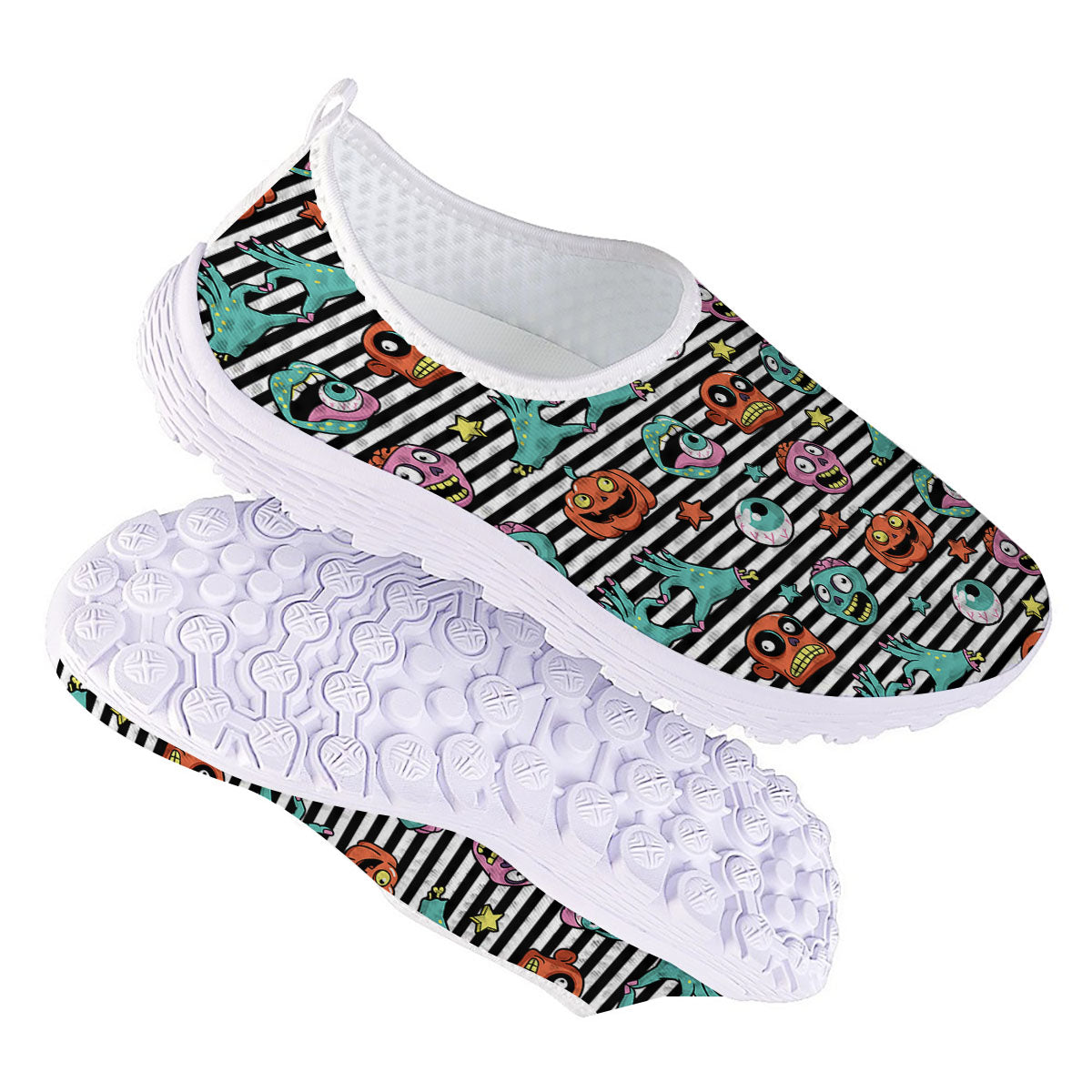 Zombie Striped Halloween Print Pattern Nurse Shoes-grizzshop