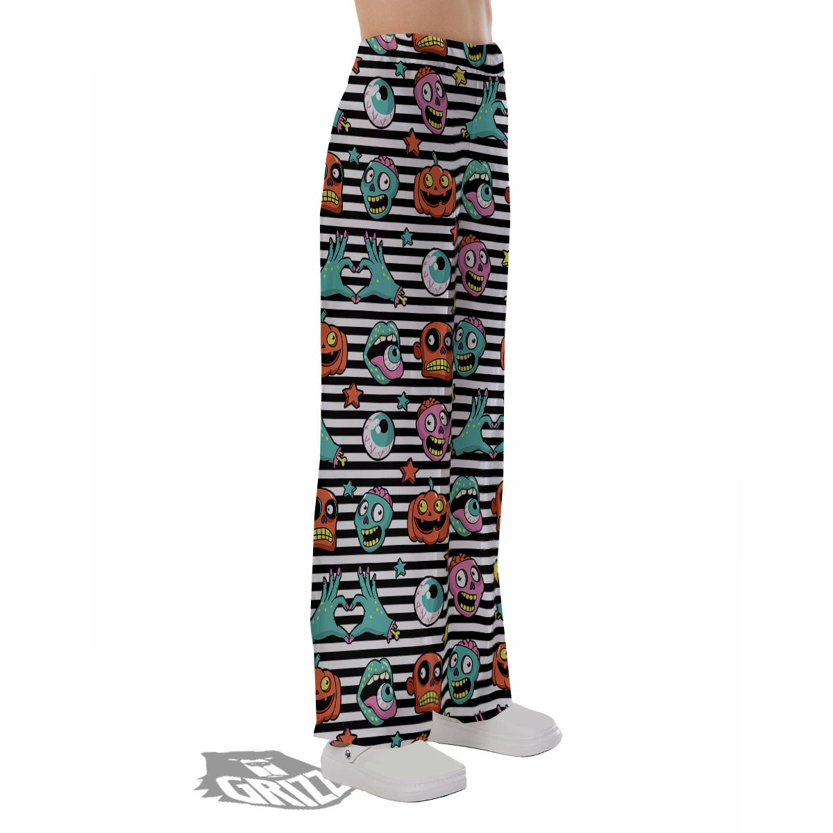 Zombie Striped Halloween Print Pattern Pajama Pants-grizzshop