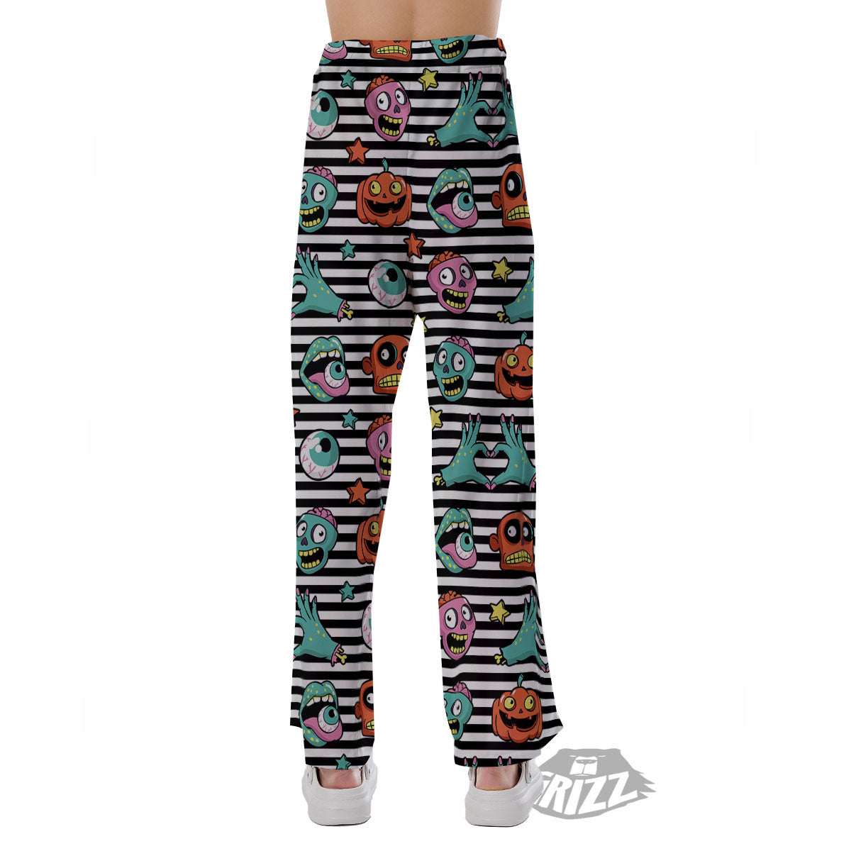 Zombie Striped Halloween Print Pattern Pajama Pants-grizzshop