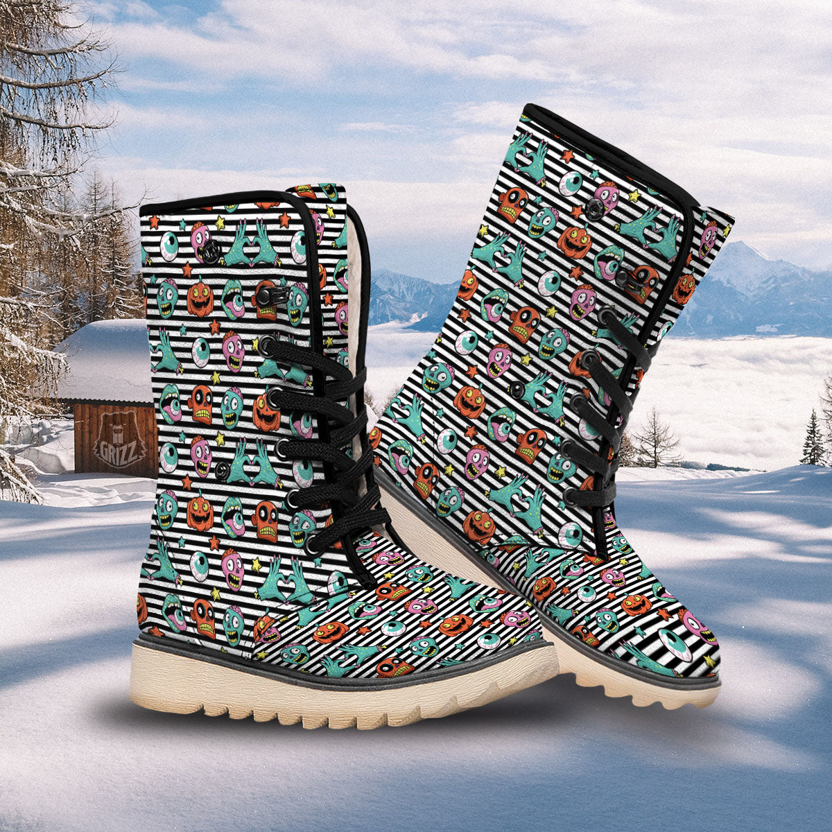 Zombie Striped Halloween Print Pattern Snow Boots-grizzshop