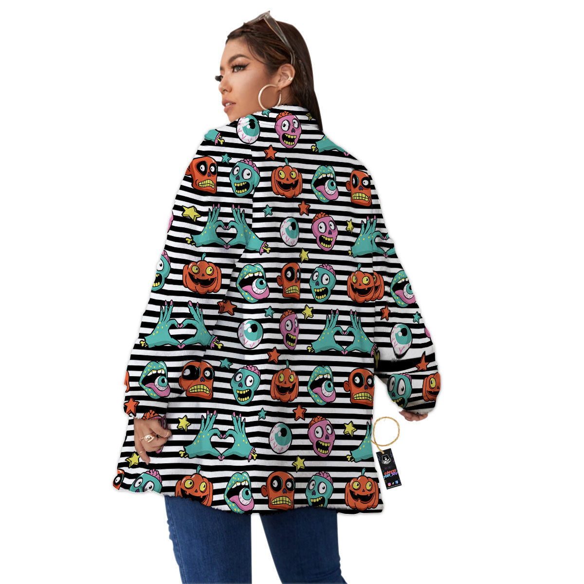 Zombie Striped Halloween Print Pattern Women's Sherpa Jacket-grizzshop