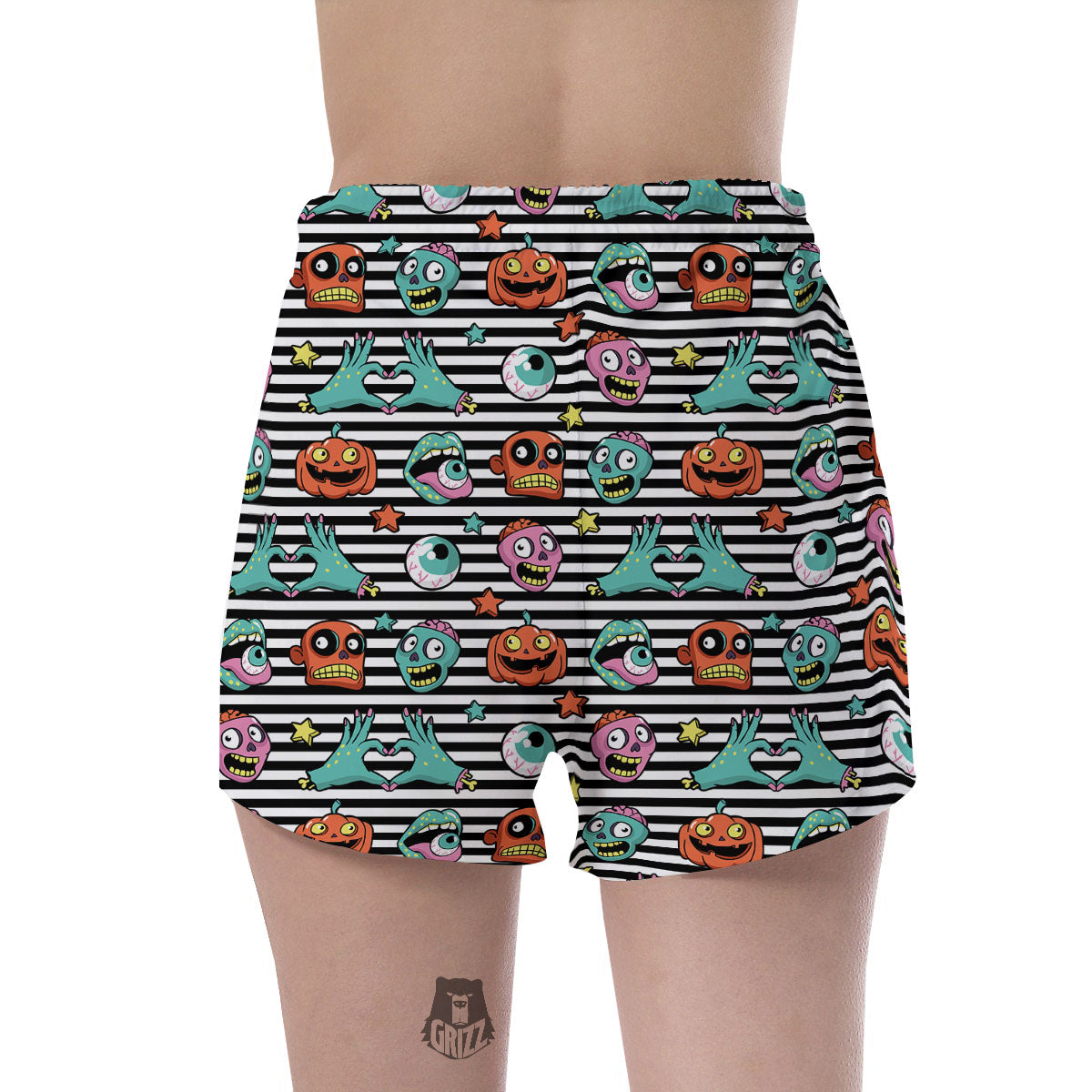 Zombie Striped Halloween Print Pattern Women's Shorts-grizzshop