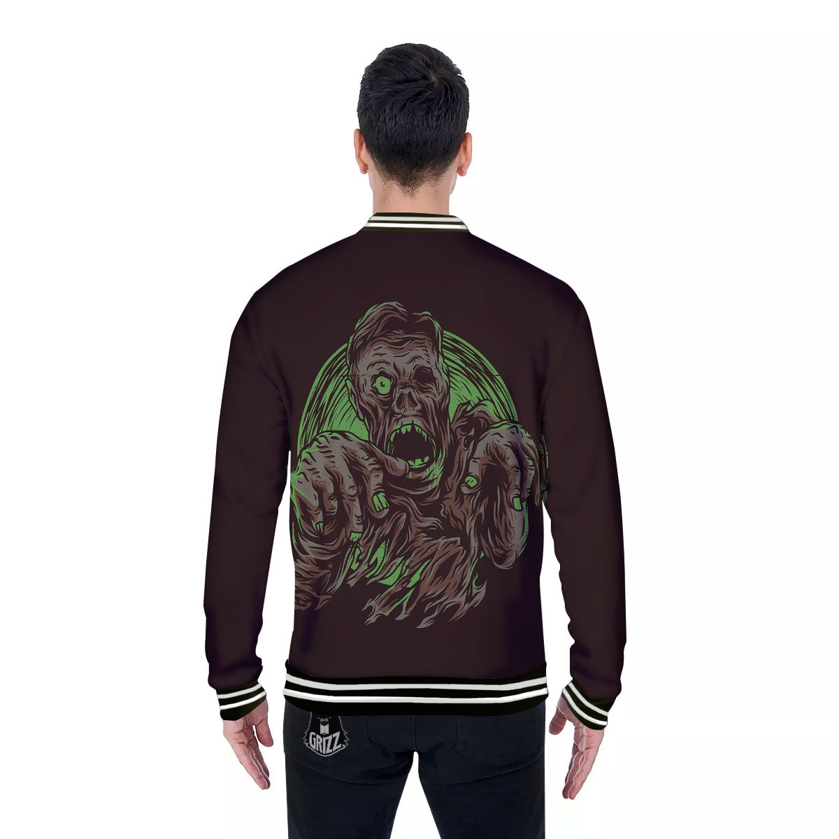 Zombie Walking Green Print Baseball Jacket-grizzshop