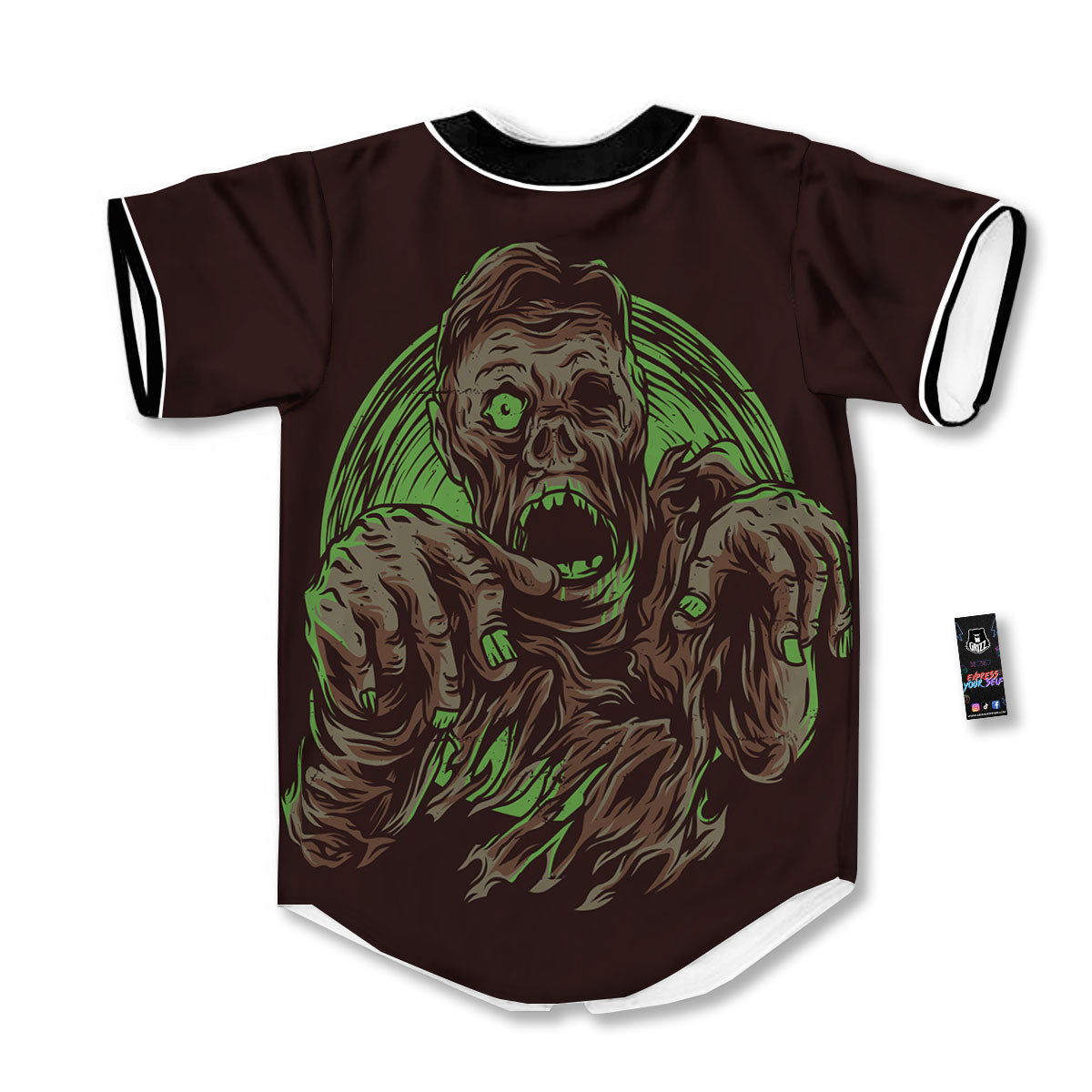 Zombie Walking Green Print Baseball Jersey-grizzshop