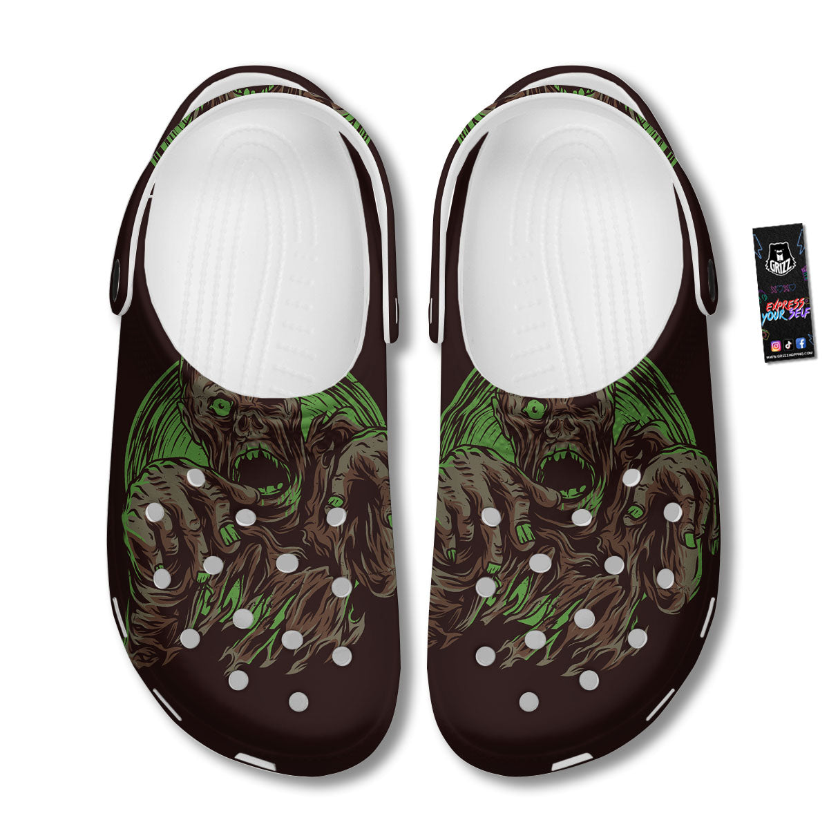 Zombie Walking Green Print Clog-grizzshop