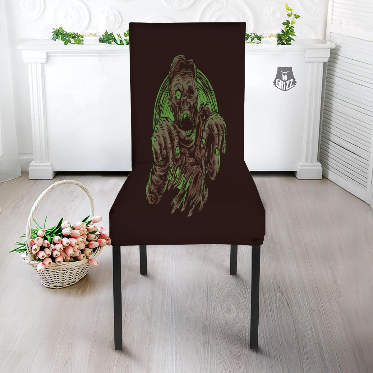 Zombie Walking Green Print Dining Chair Slipcover-grizzshop
