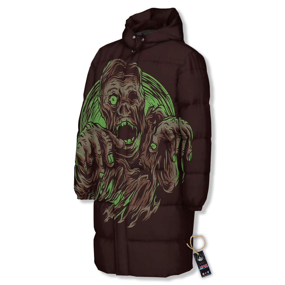 Zombie Walking Green Print Long Down Jacket-grizzshop