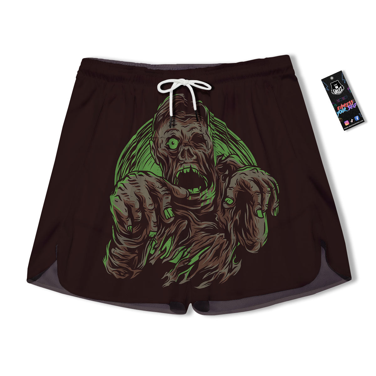 Zombie Walking Green Print Men's Running Shorts-grizzshop