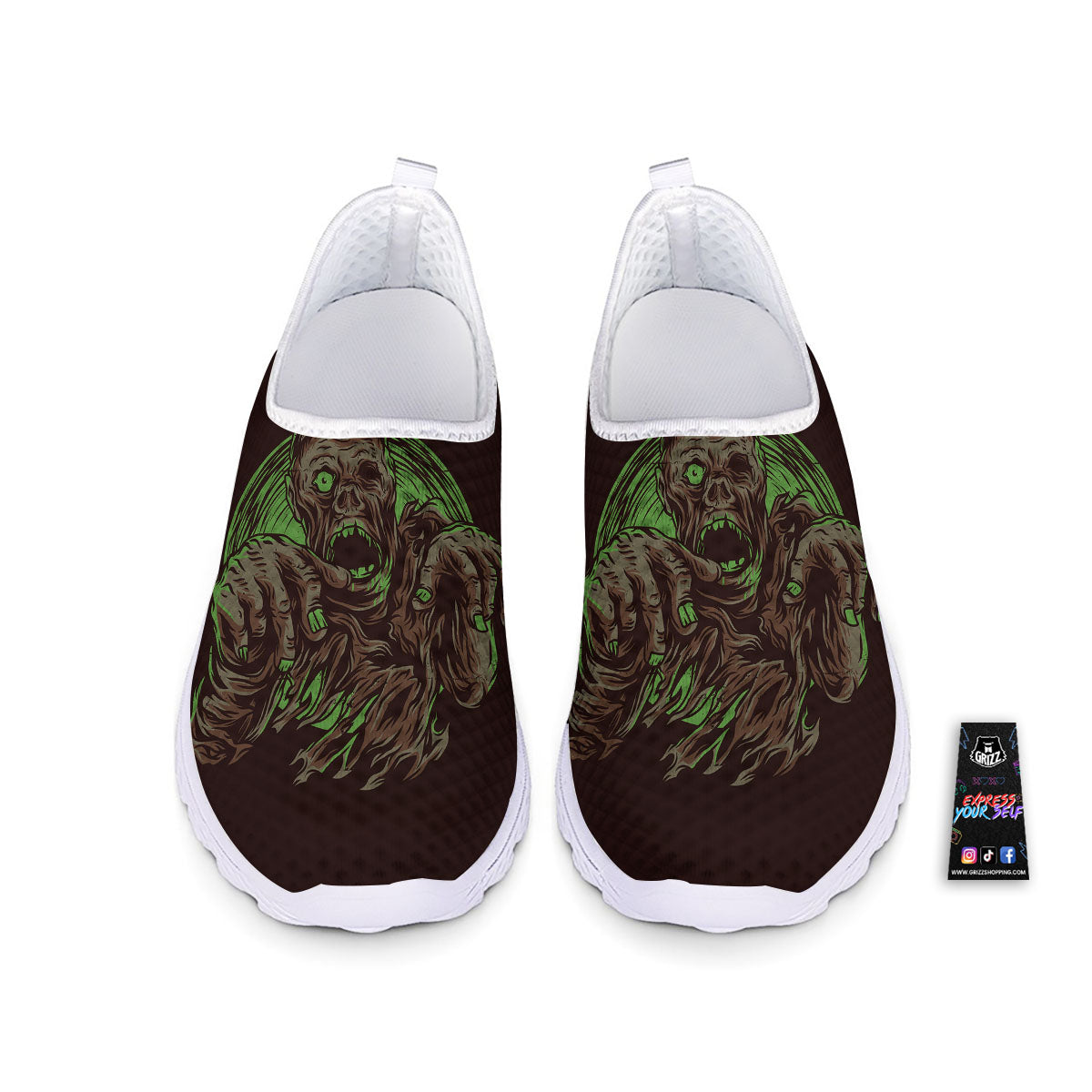 Zombie Walking Green Print Nurse Shoes-grizzshop