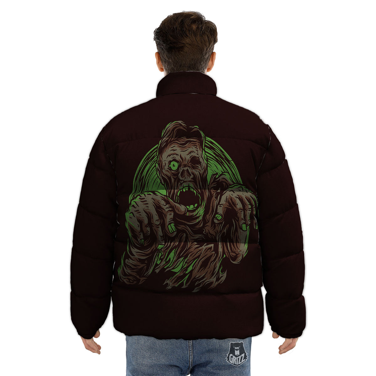 Zombie Walking Green Print Puffer Jacket-grizzshop