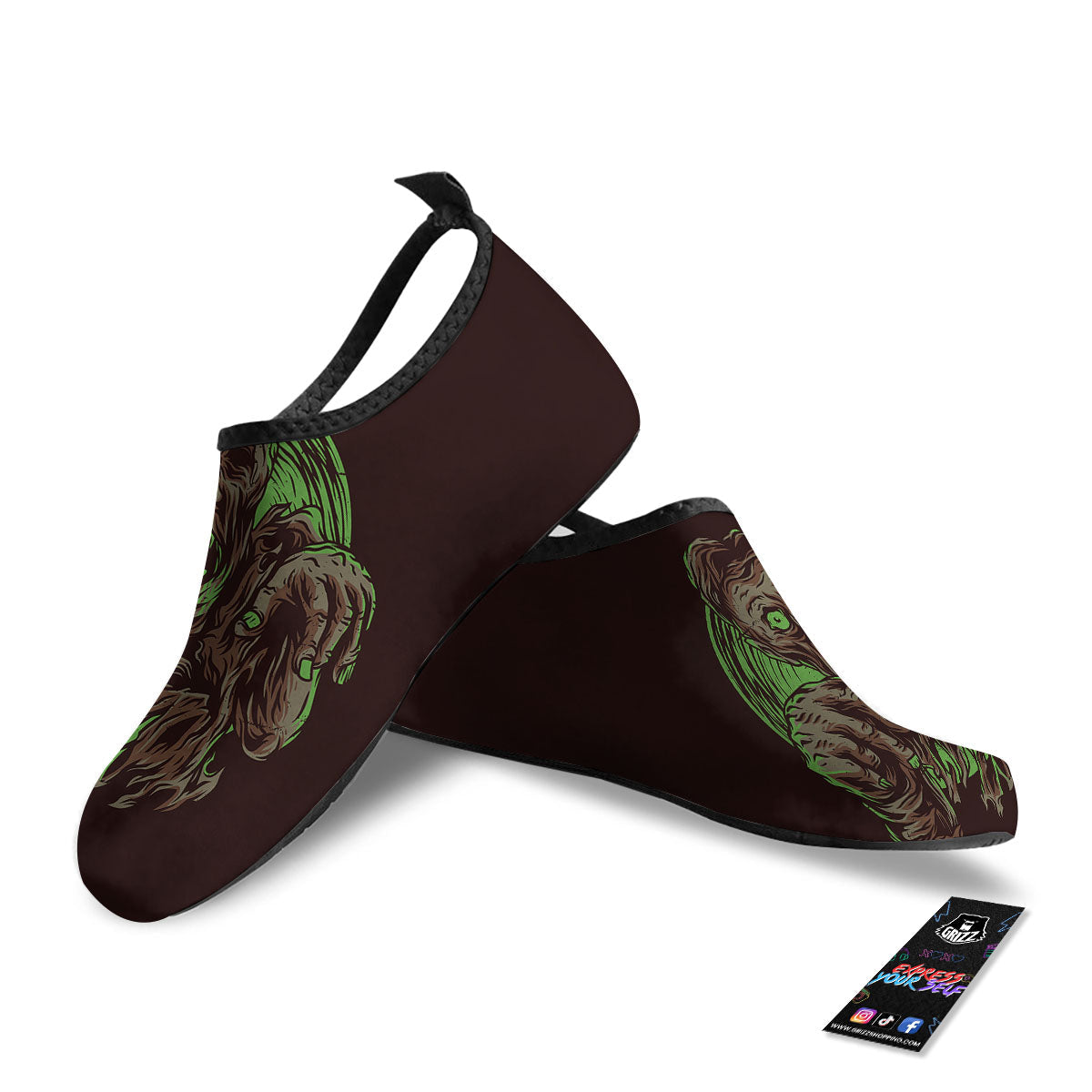 Zombie Walking Green Print Water Shoes-grizzshop