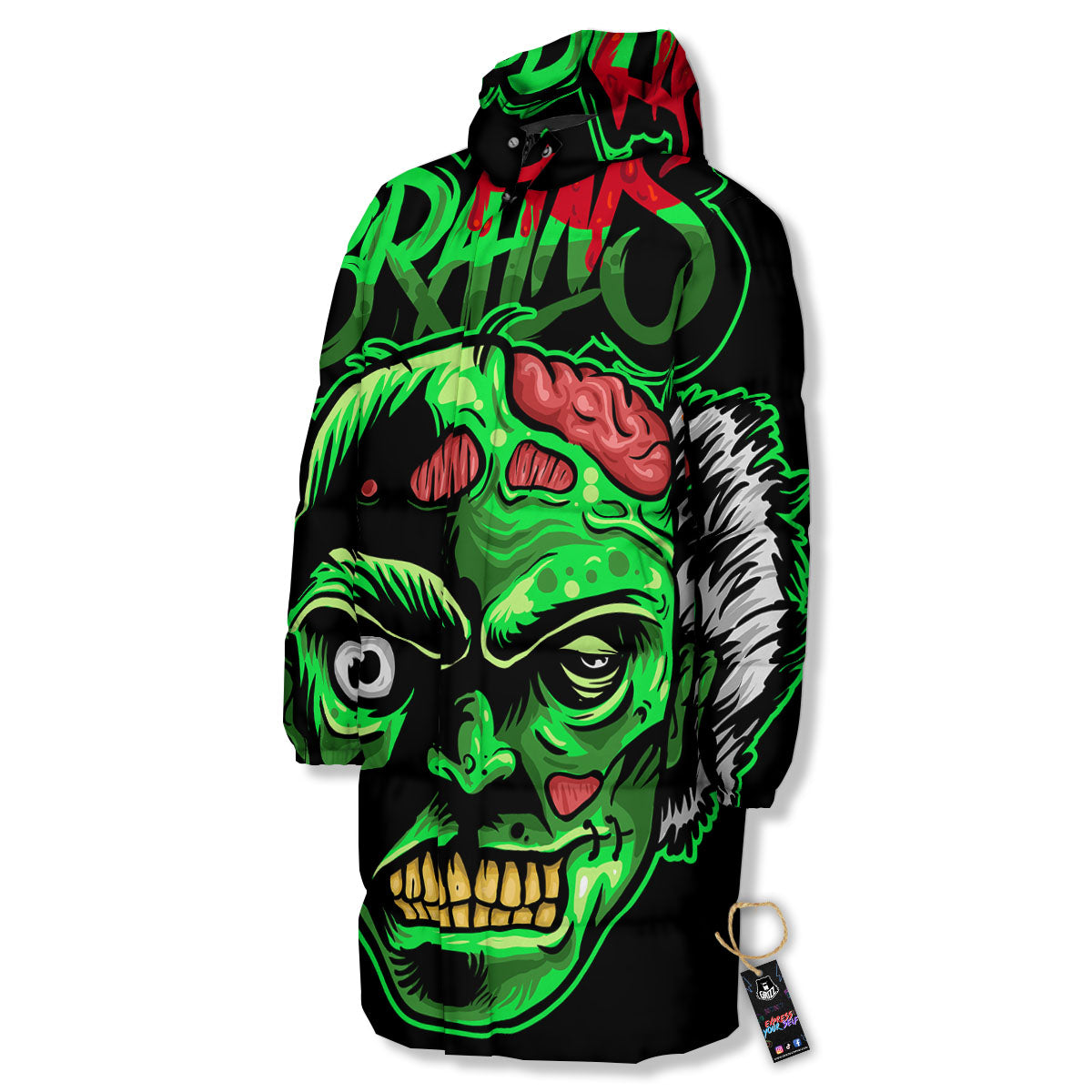Zombie Brain Halloween Print Long Down Jacket