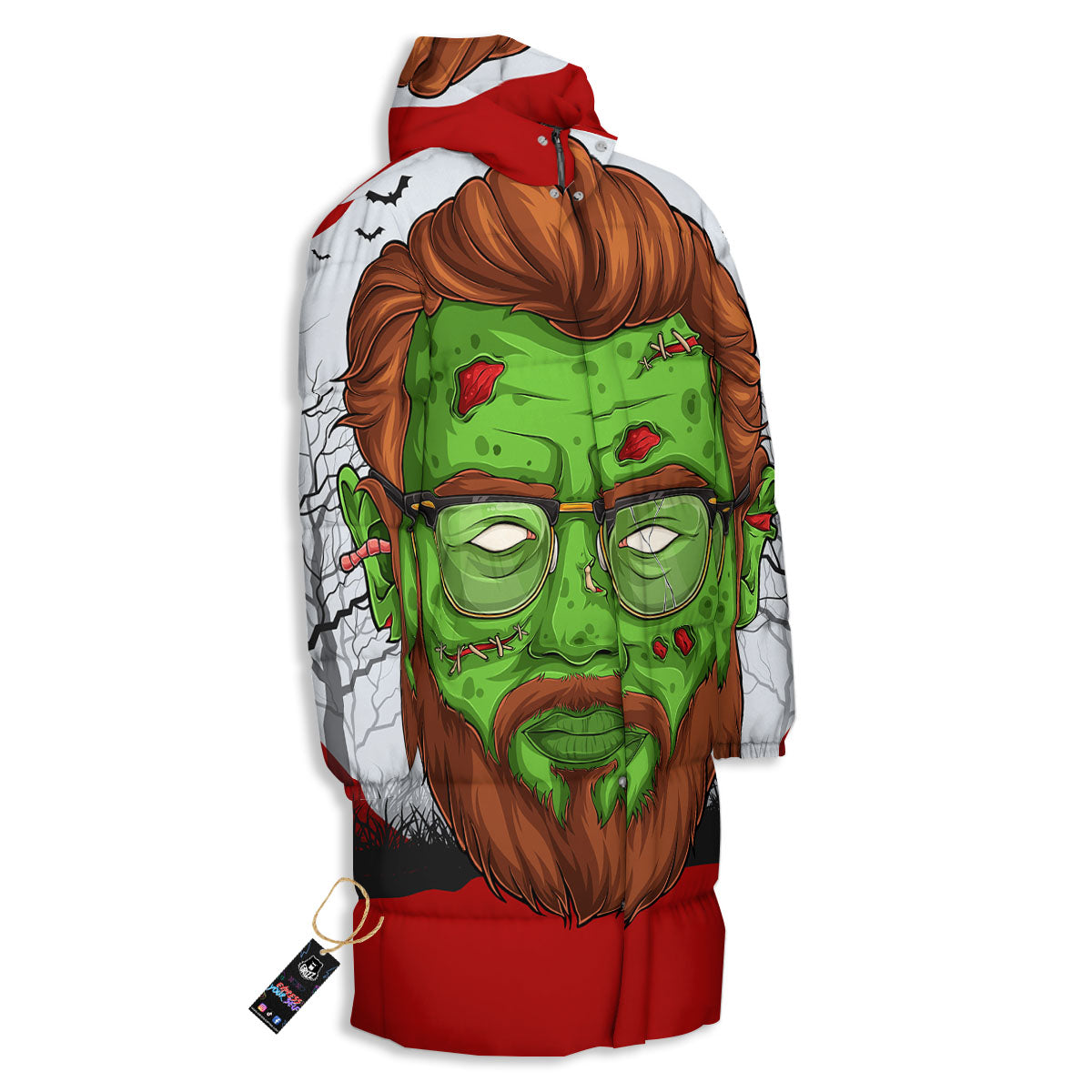 Zombie Face Halloween Character Print Long Down Jacket