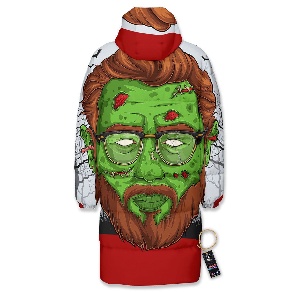 Zombie Face Halloween Character Print Long Down Jacket