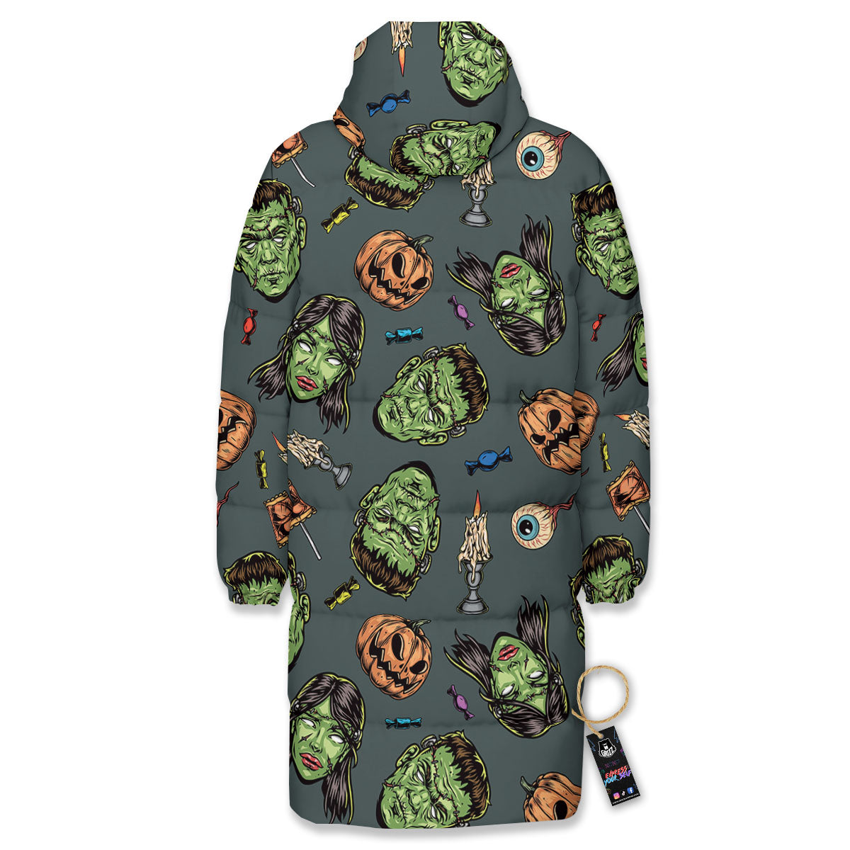 Zombie Halloween Print Pattern Long Down Jacket