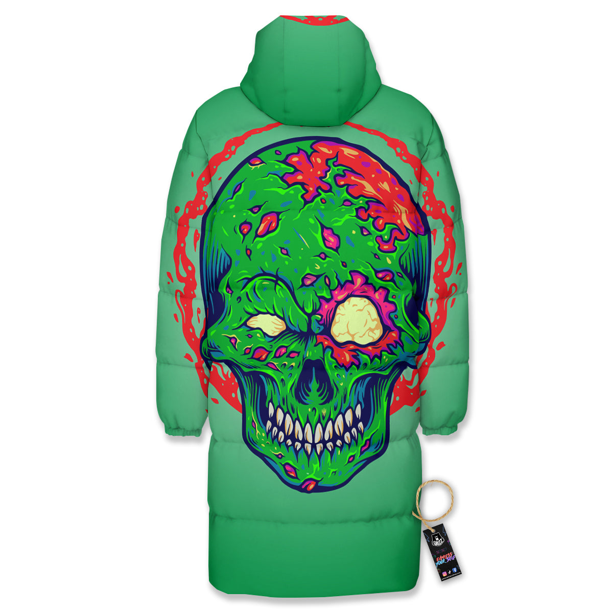 Zombie Halloween Skull Print Long Down Jacket