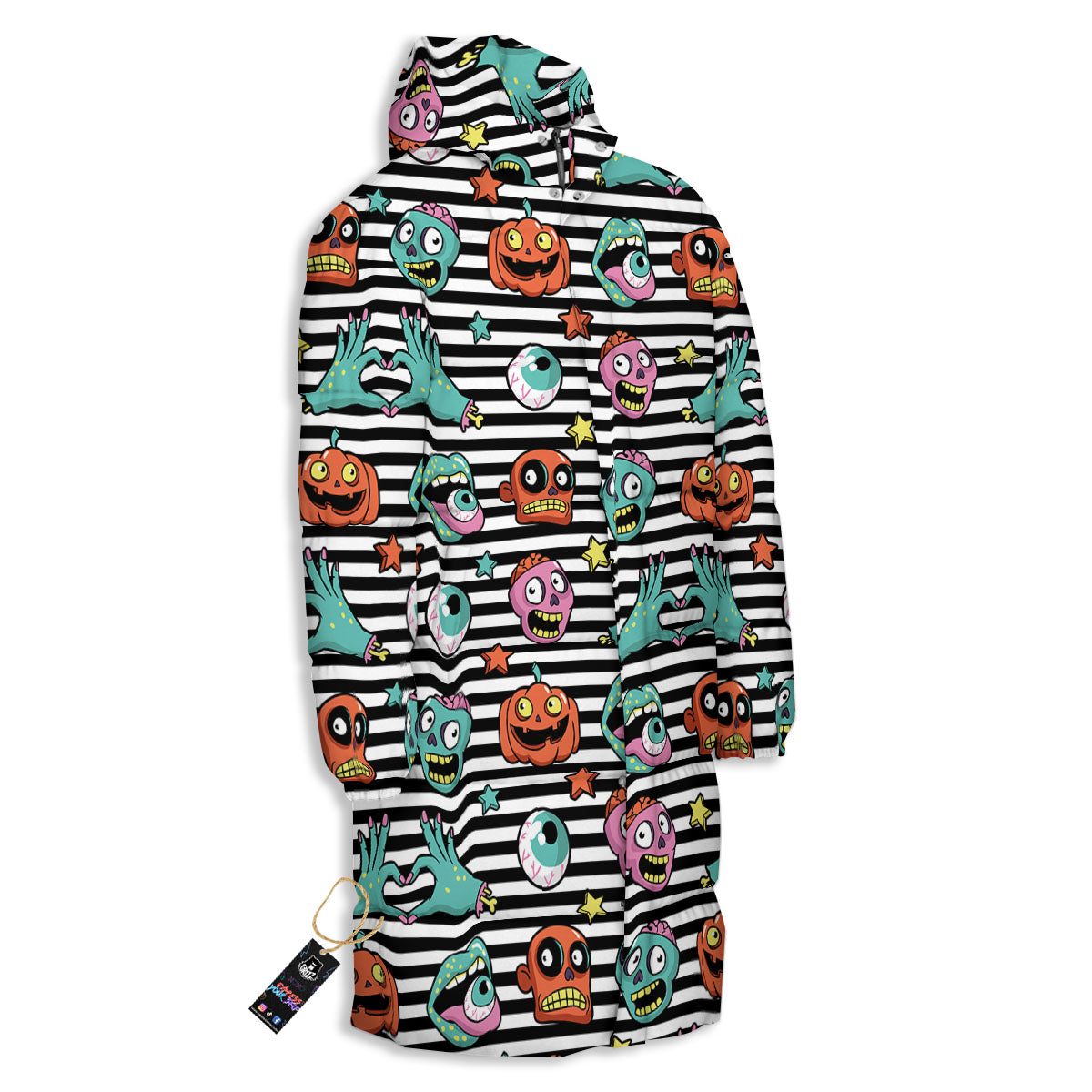 Zombie Striped Halloween Print Pattern Long Down Jacket