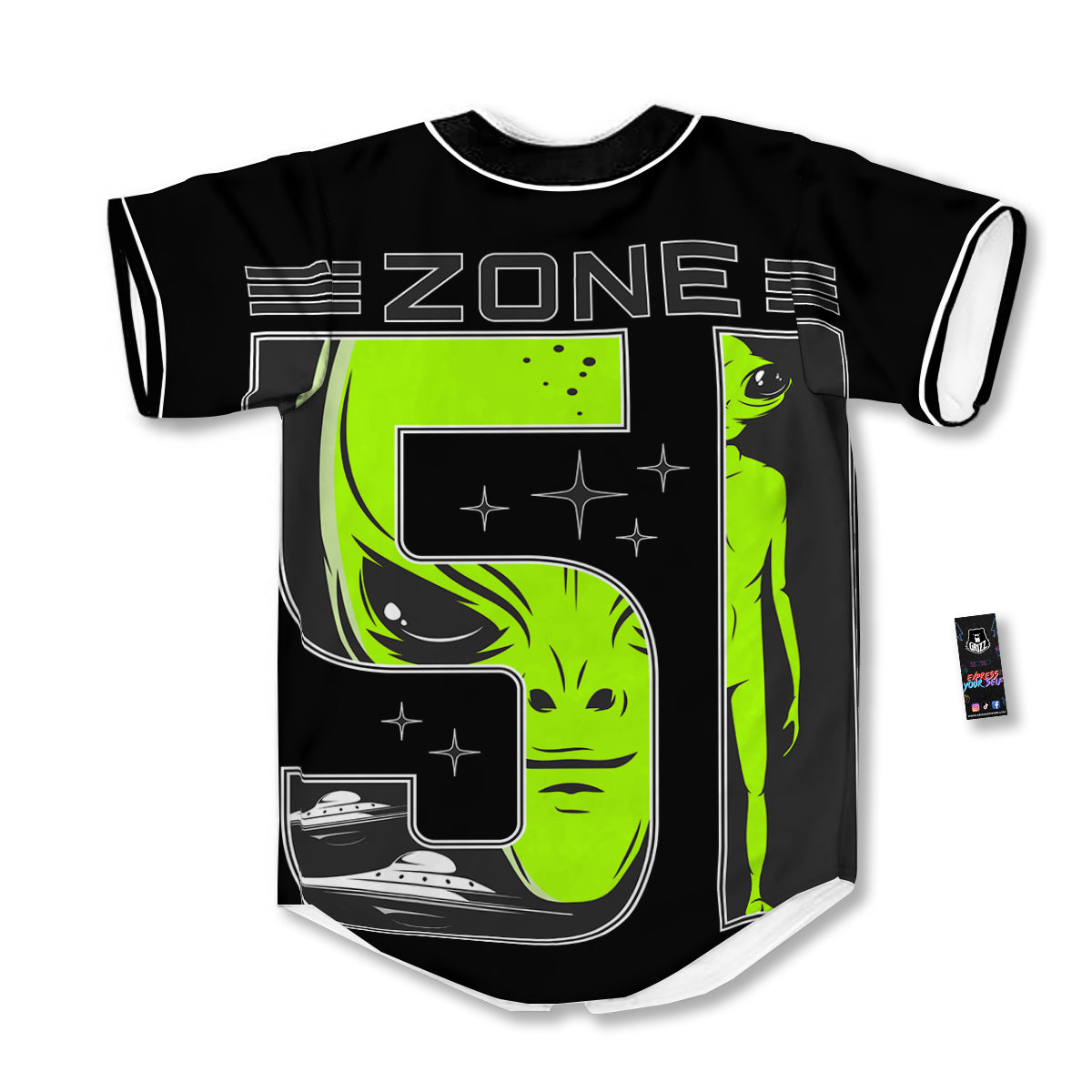 Zone 51 Alien And UFO Print Baseball Jersey-grizzshop