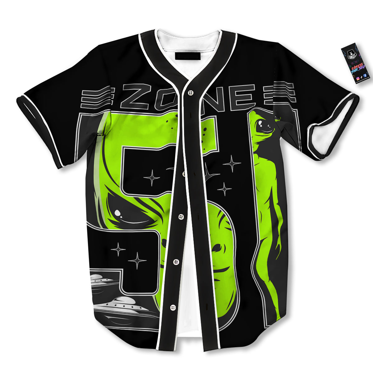 Zone 51 Alien And UFO Print Baseball Jersey-grizzshop