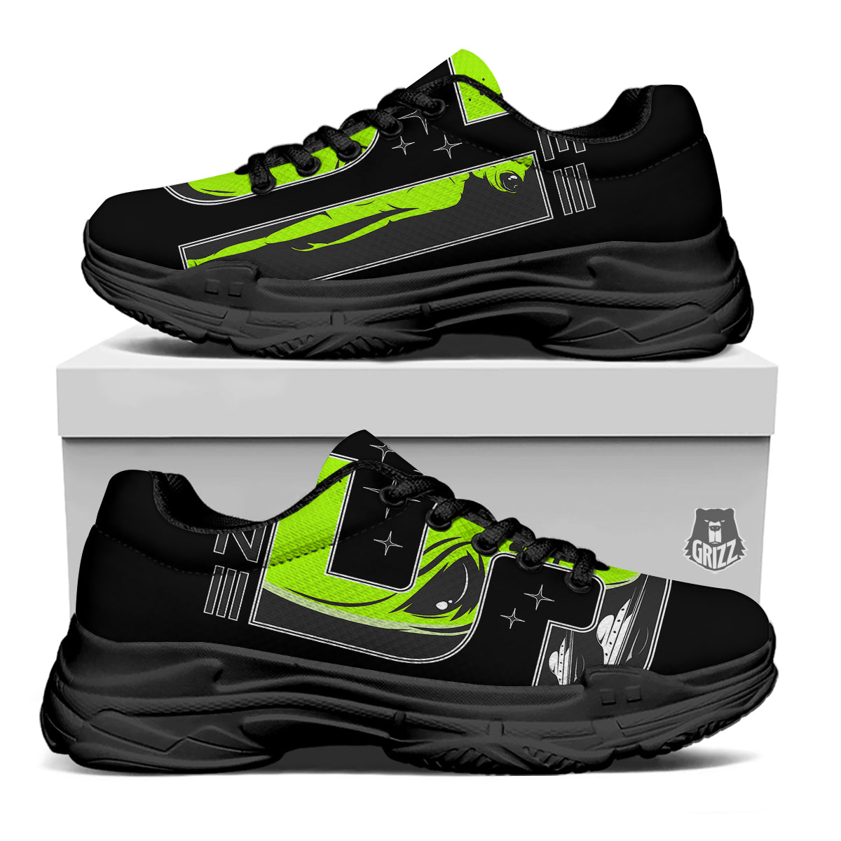 Zone 51 Alien And UFO Print Black Chunky Shoes-grizzshop