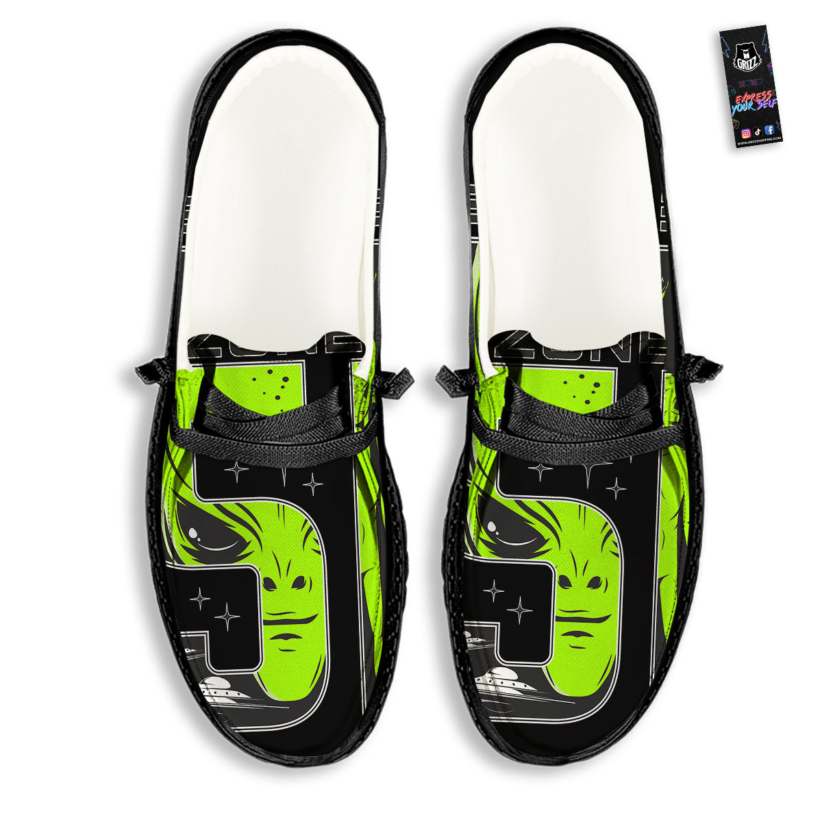 Zone 51 Alien And UFO Print Black Loafers-grizzshop