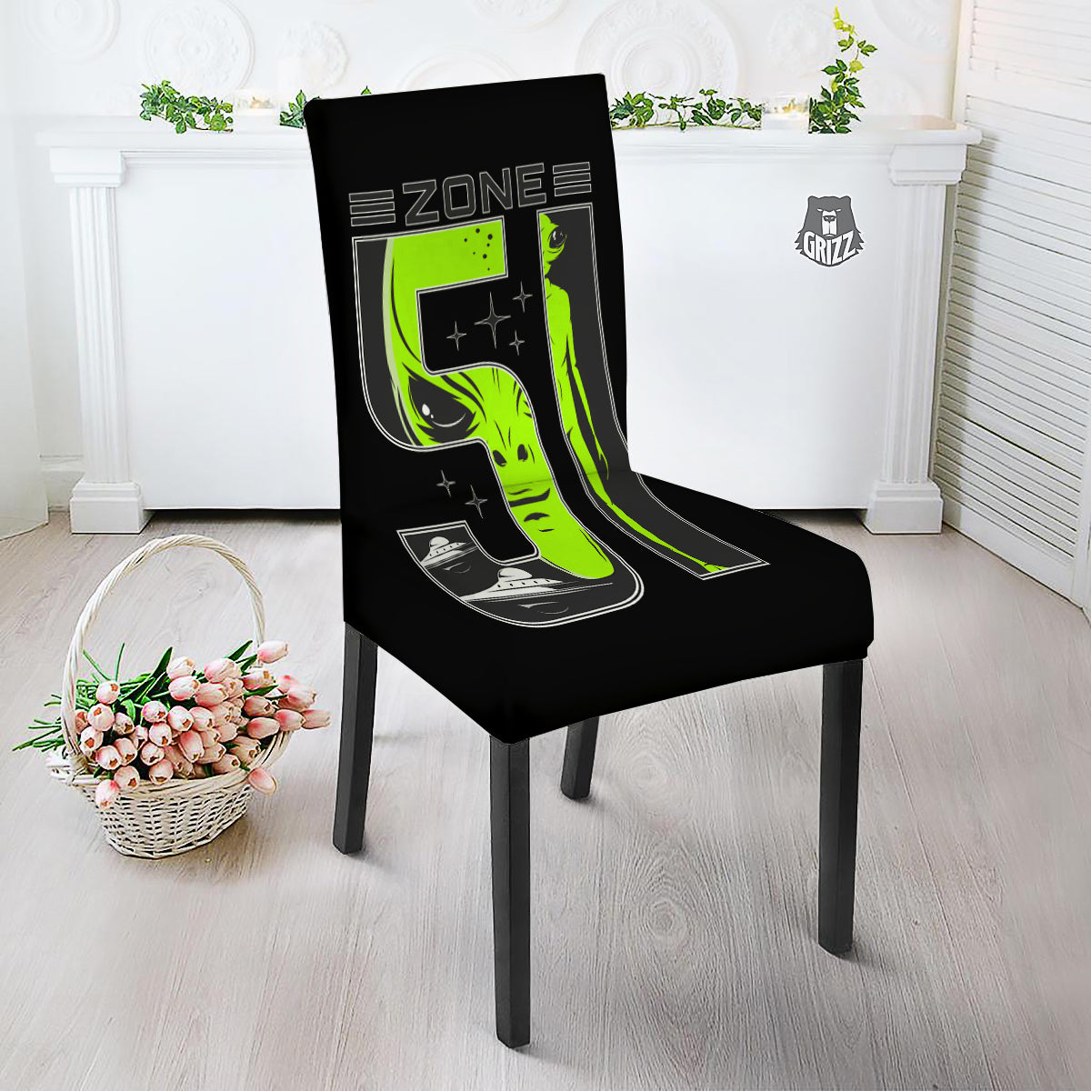 Zone 51 Alien And UFO Print Dining Chair Slipcover-grizzshop