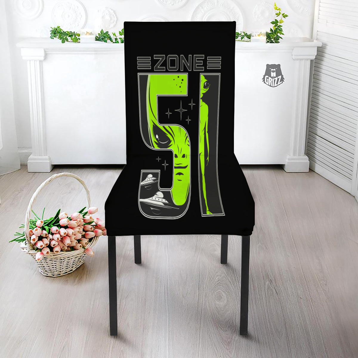 Zone 51 Alien And UFO Print Dining Chair Slipcover-grizzshop