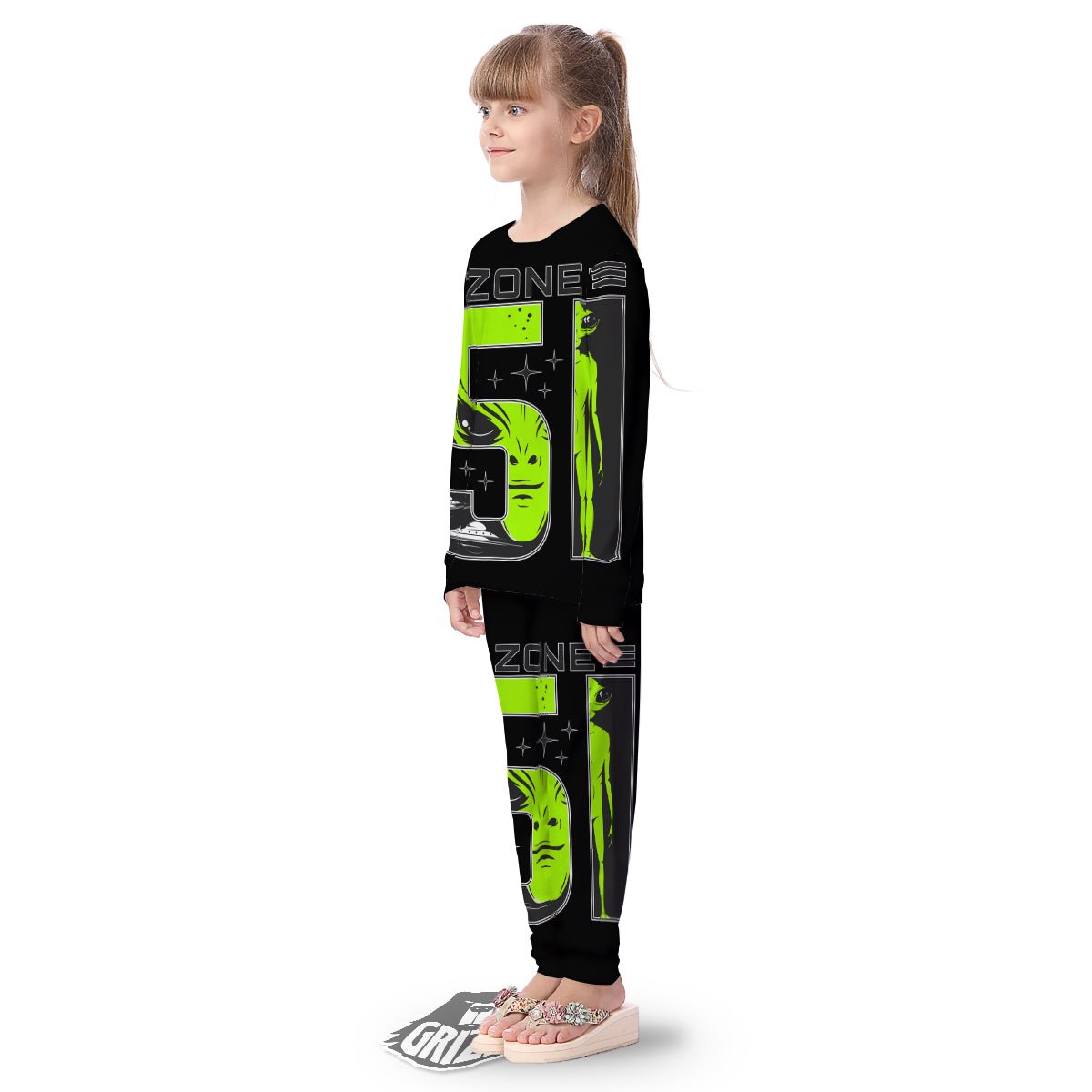 Zone 51 Alien And UFO Print Kid's Pajamas-grizzshop