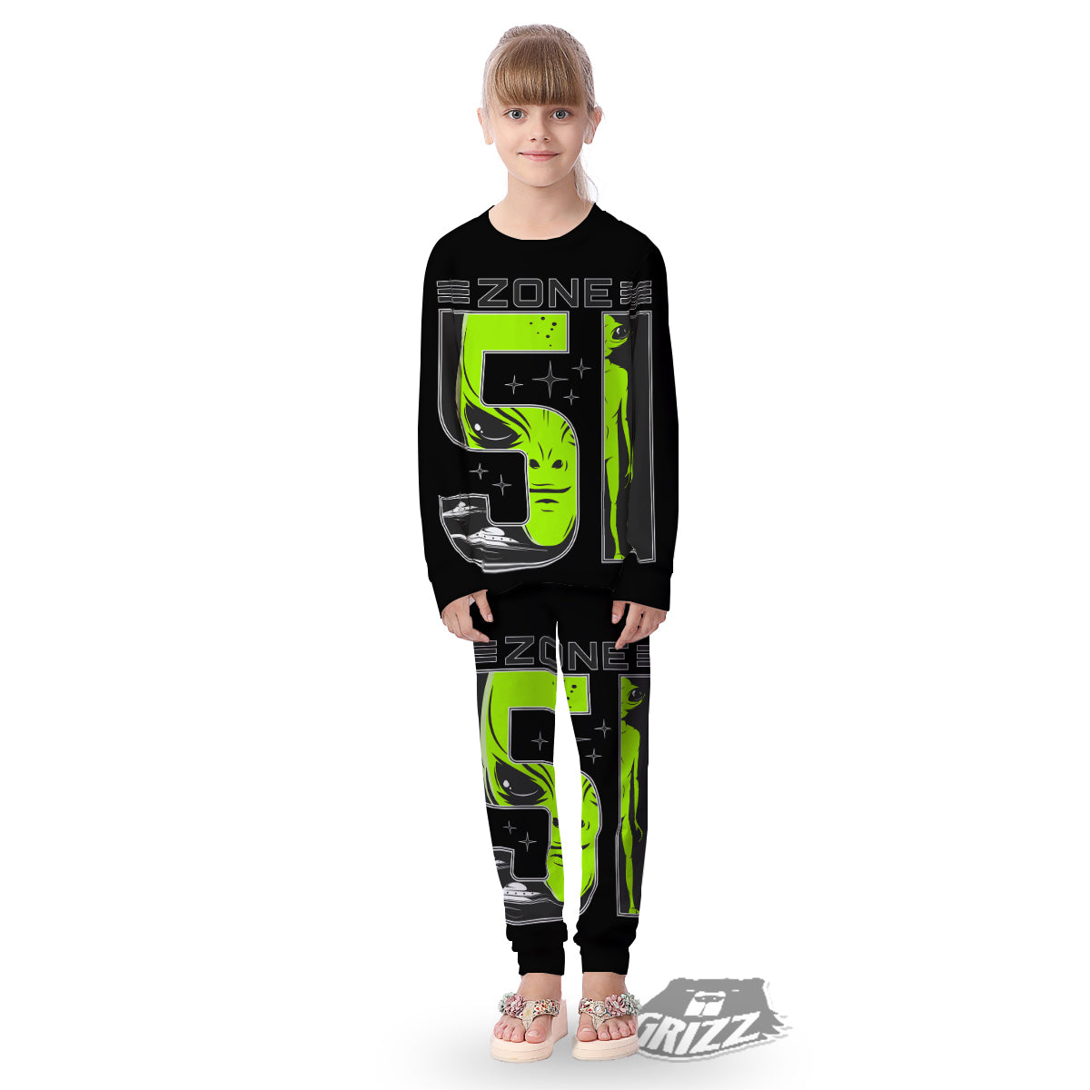 Zone 51 Alien And UFO Print Kid's Pajamas-grizzshop