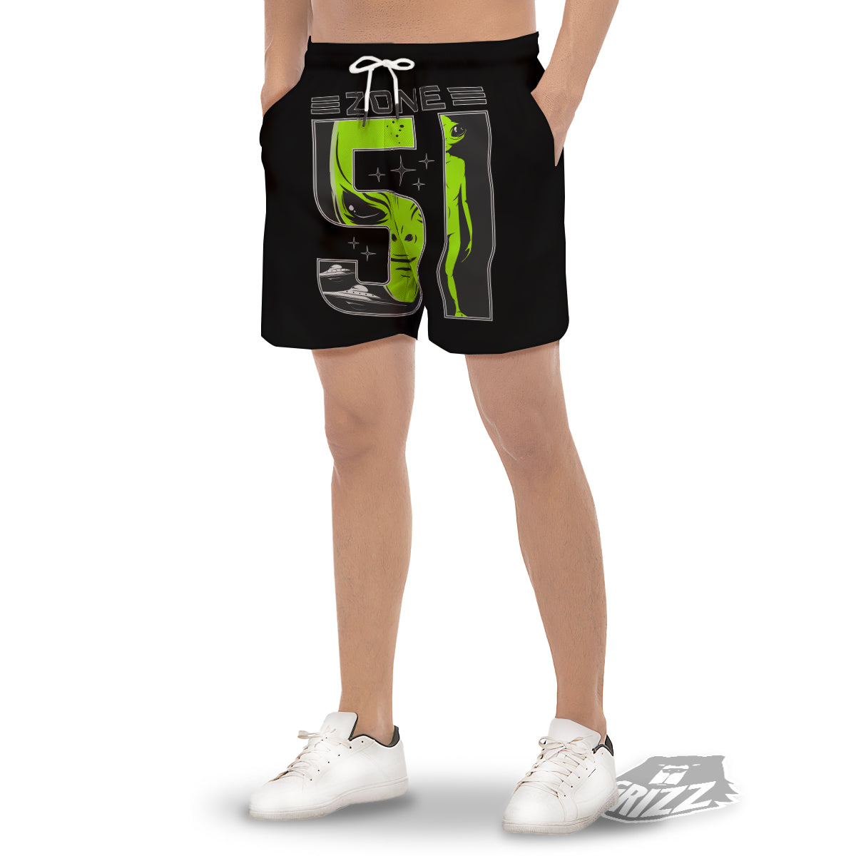 Zone 51 Alien And UFO Print Men's Gym Shorts-grizzshop