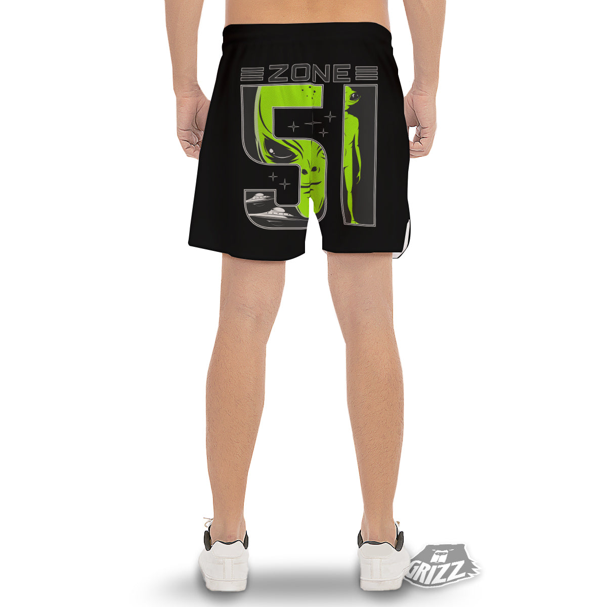 Zone 51 Alien And UFO Print Men's Gym Shorts-grizzshop