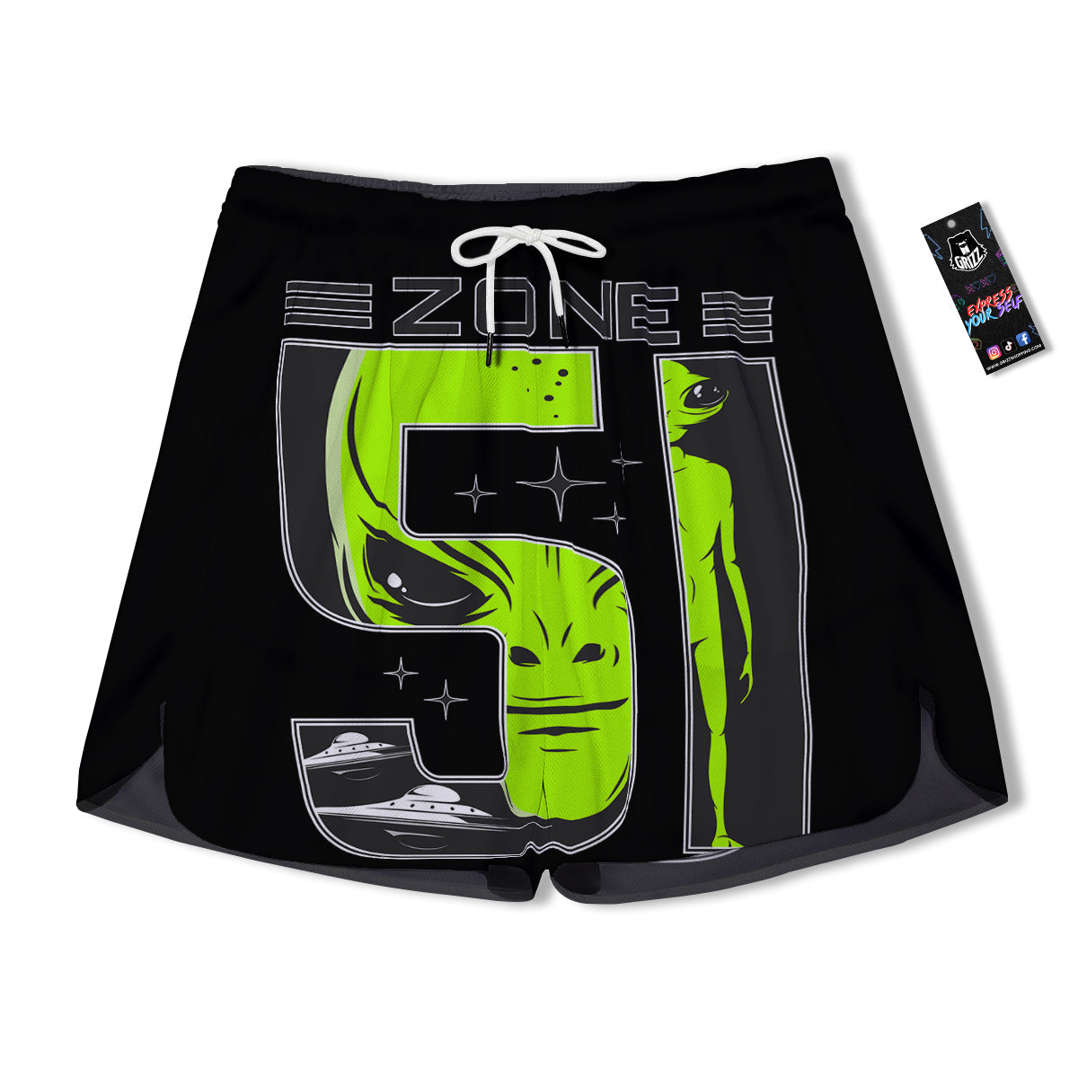 Zone 51 Alien And UFO Print Men's Running Shorts-grizzshop