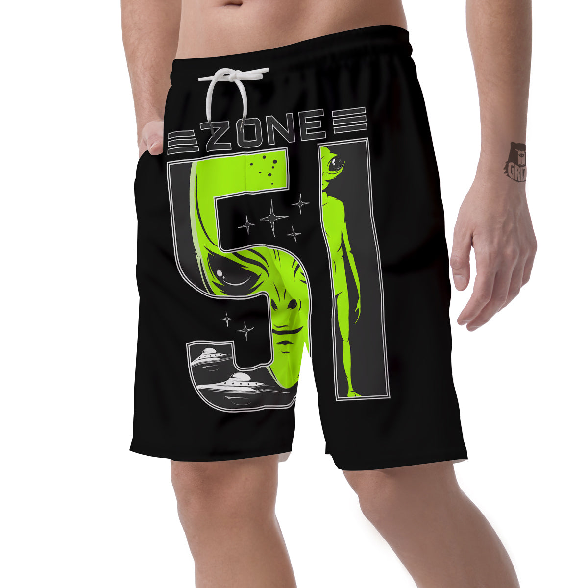 Zone 51 Alien And UFO Print Men's Shorts-grizzshop
