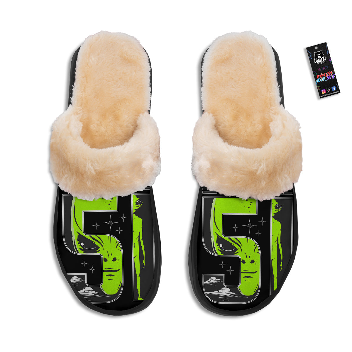 Zone 51 Alien And UFO Print Slippers-grizzshop