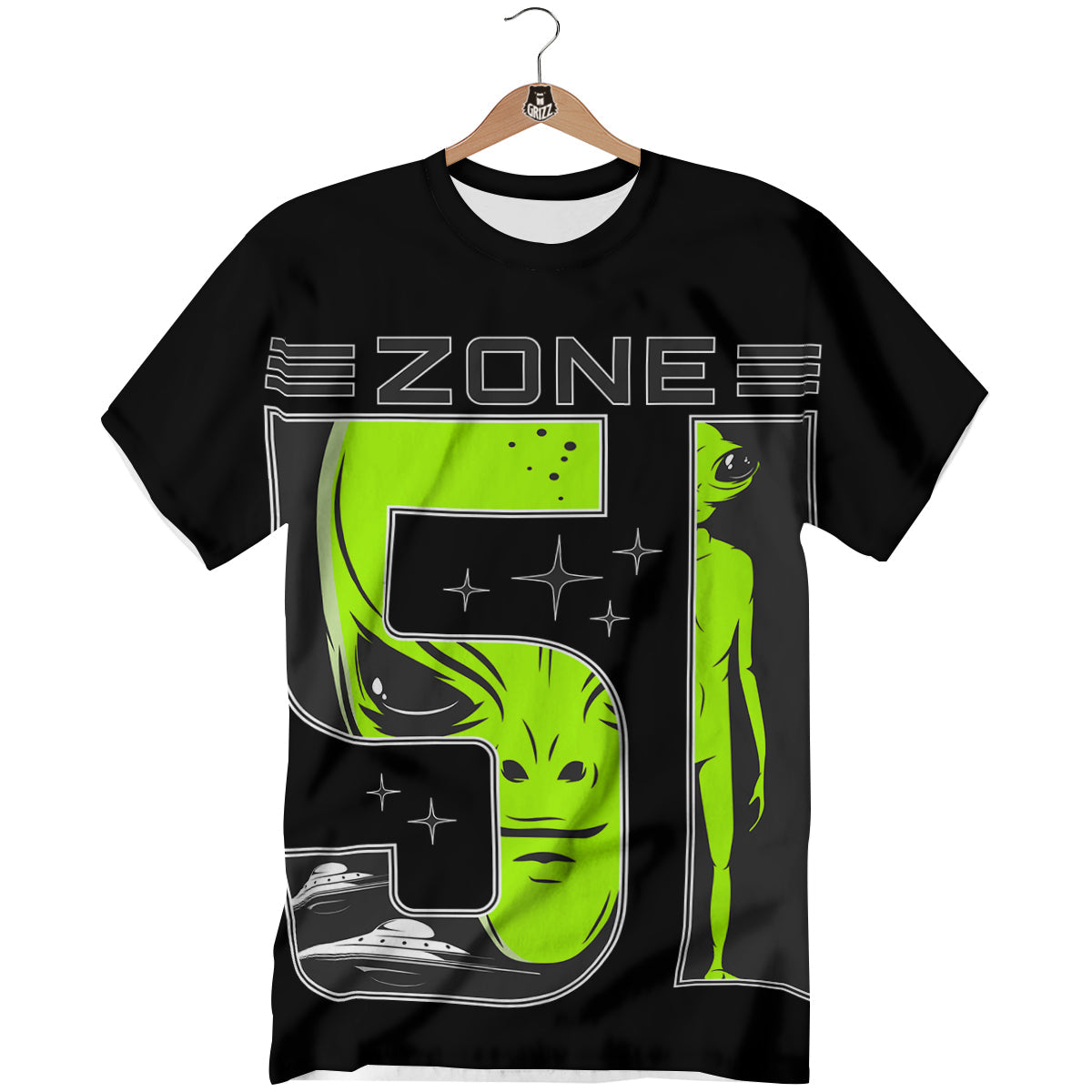 Zone 51 Alien And UFO Print T-Shirt-grizzshop