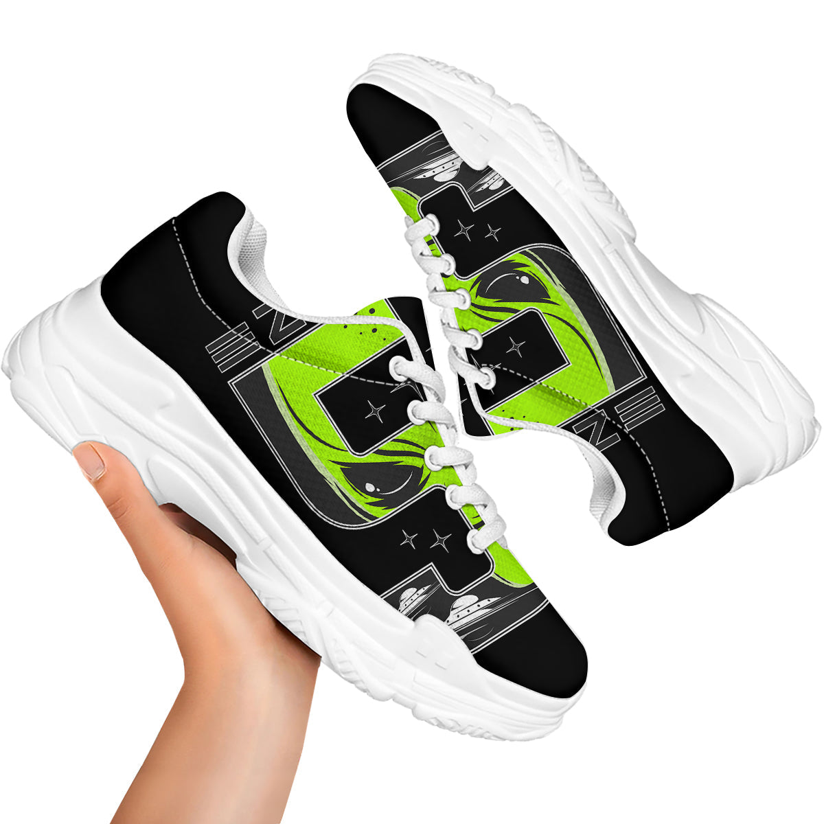 Zone 51 Alien And UFO Print White Chunky Shoes-grizzshop