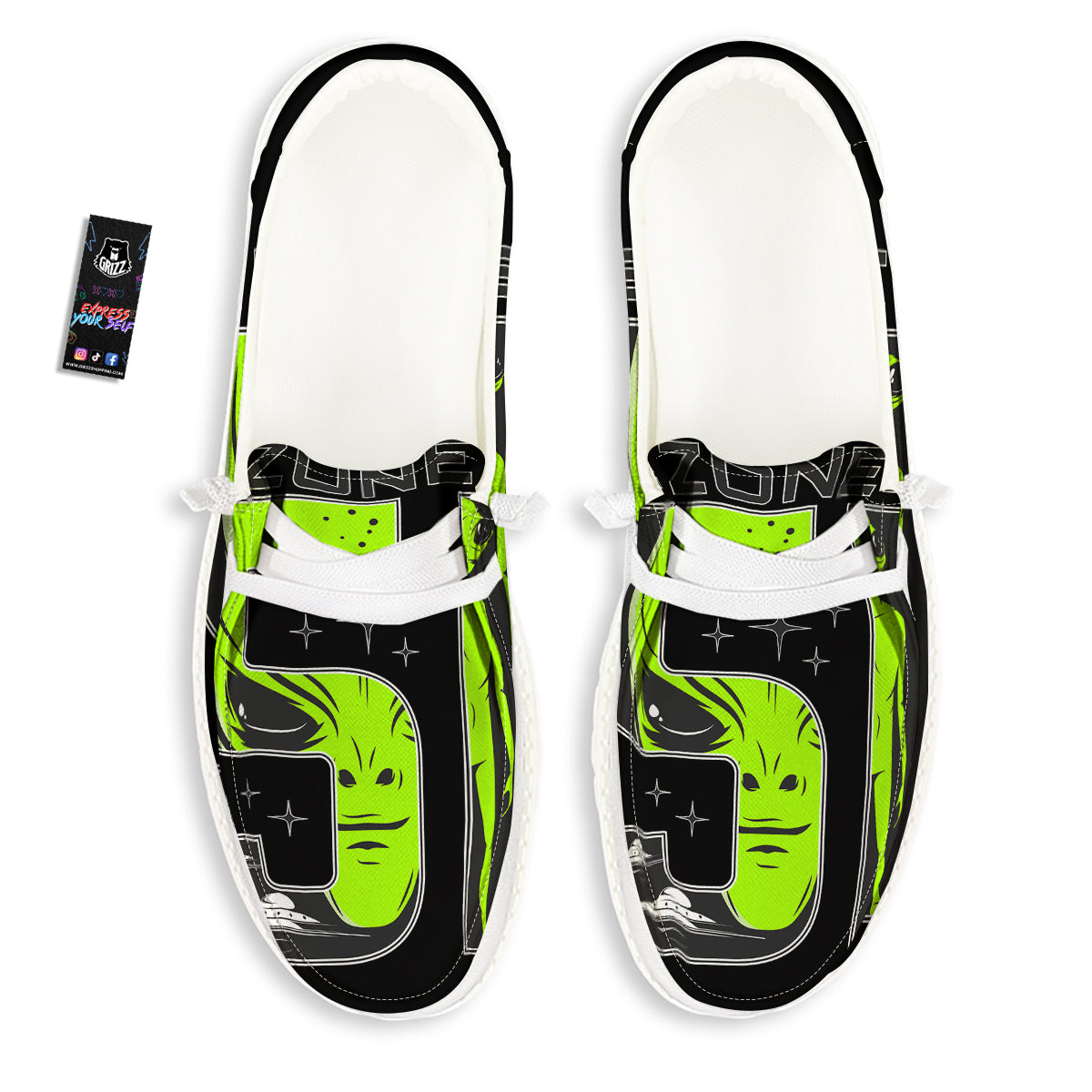 Zone 51 Alien And UFO Print White Loafers-grizzshop