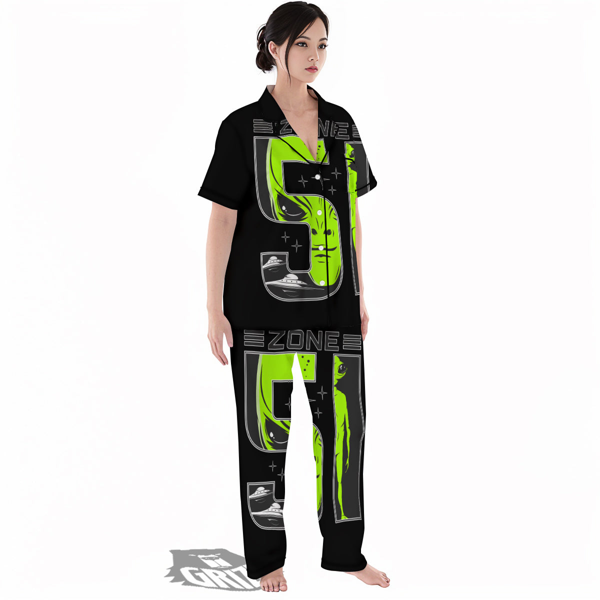 Zone 51 Alien And UFO Print Women's Pajamas Set-grizzshop