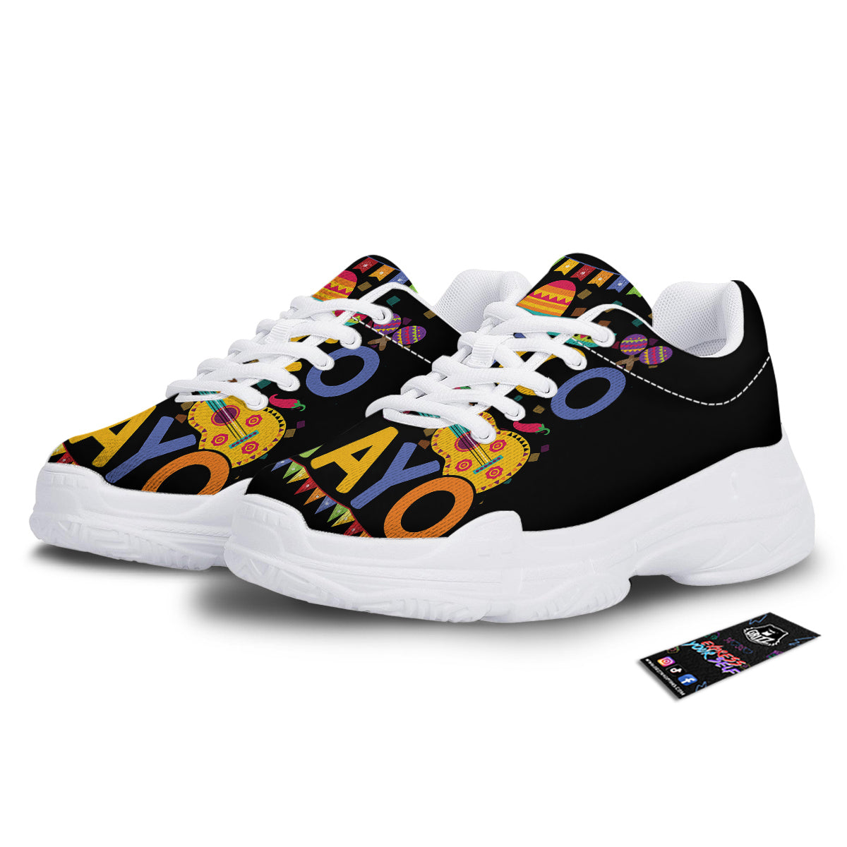 de Mayo Colorful Cinco Print White Chunky Shoes-grizzshop