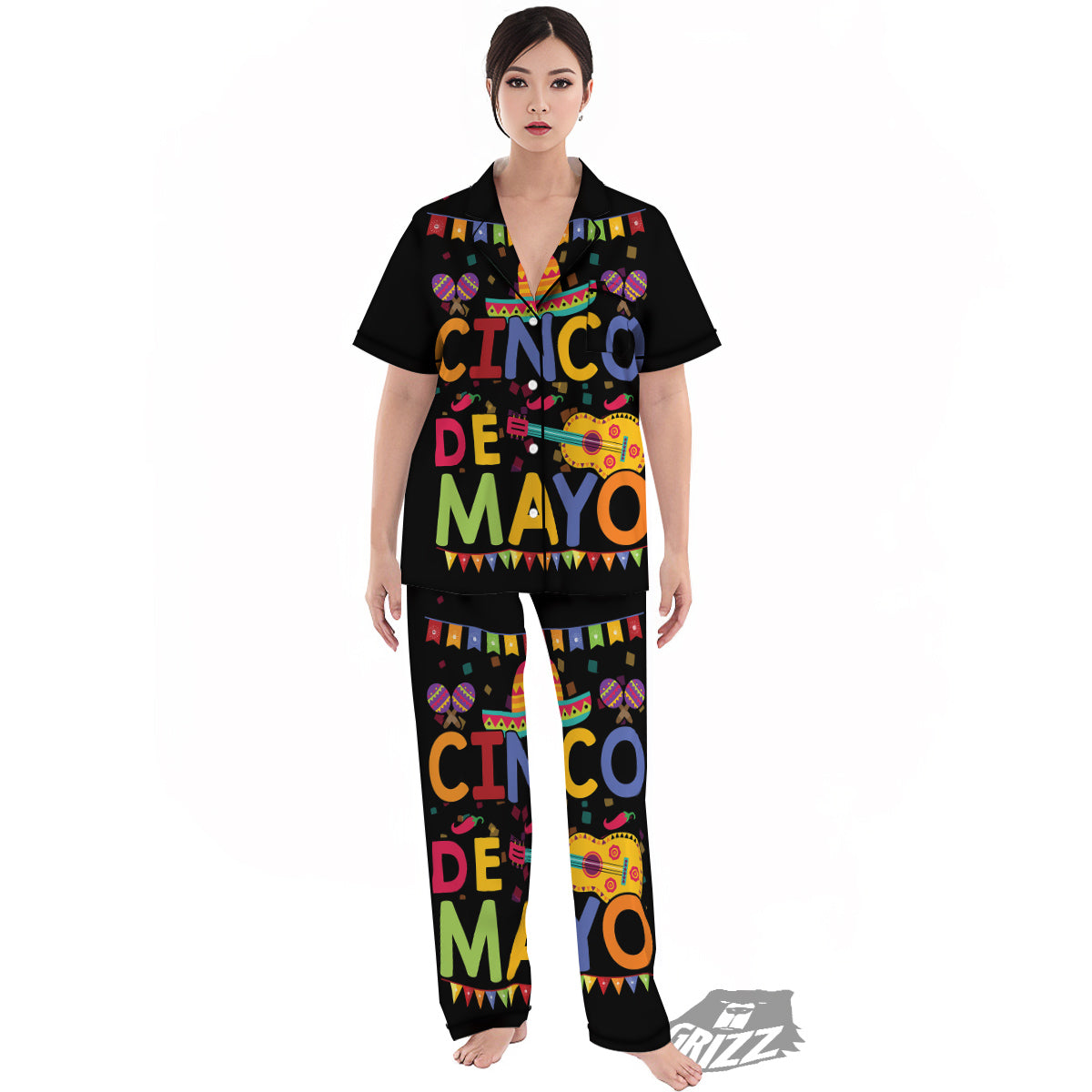de Mayo Colorful Cinco Print Women's Pajamas Set-grizzshop