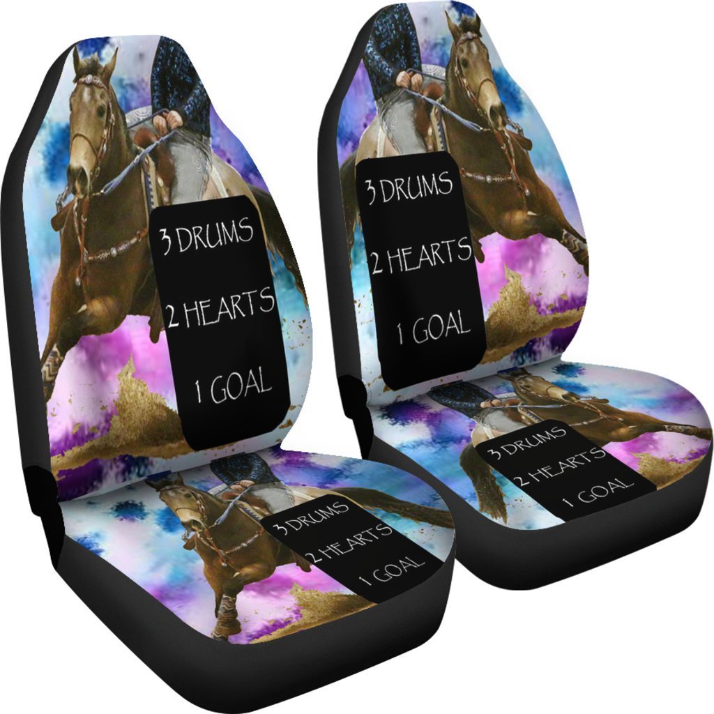 3 Drums 2 Hearts 1 Goal Barrel Racing Universal Fit Car Seat Covers-grizzshop