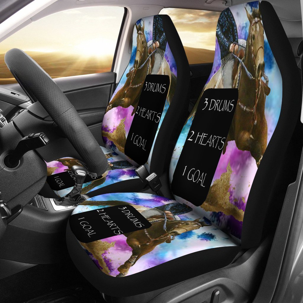 3 Drums 2 Hearts 1 Goal Barrel Racing Universal Fit Car Seat Covers-grizzshop