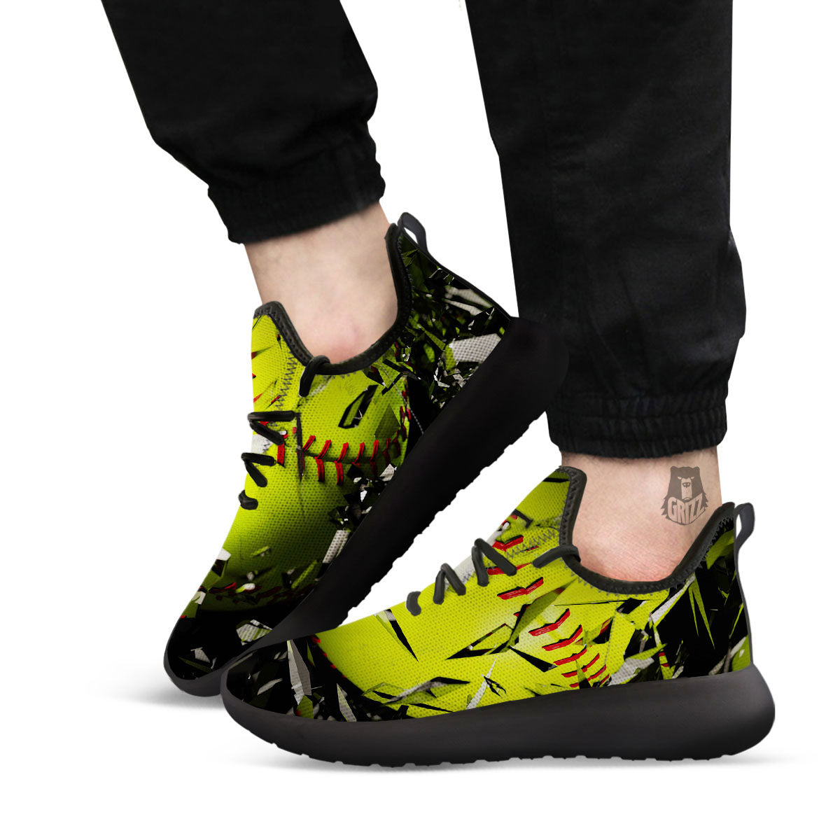 3D Baseballs Print Black Athletic Shoes-grizzshop